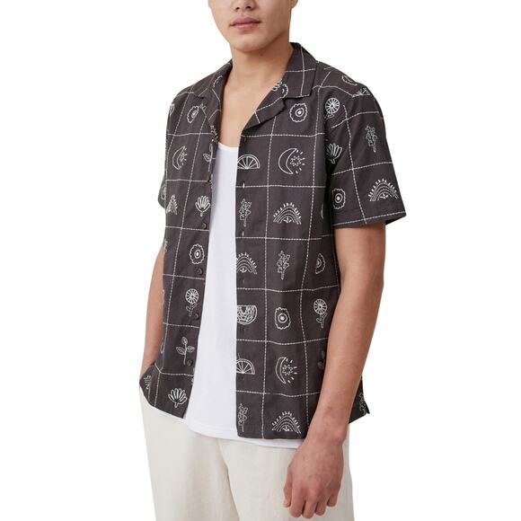 Cotton on Men's Cabana Short Sleeve Shirt - Black Grid large $50 - Picture 2 of 6